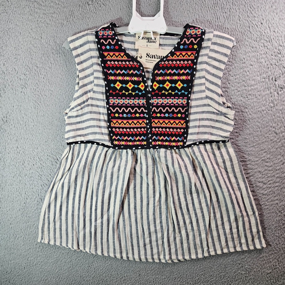 NEW Savanna Jane Sleeveless Colorful Embroidered Top‎ Women Small Boho Striped
